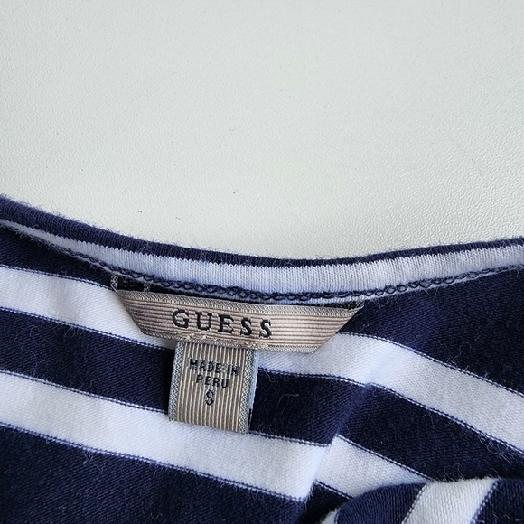 Guess Navy Blue Black Striped Stretch Womens Bodycon Dress Open Back Sz S - Picture 5 of 12